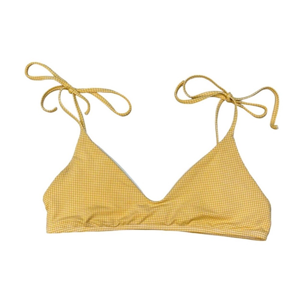 NWOT L*Space Daisy gingham tie shoulder bikini top yellow